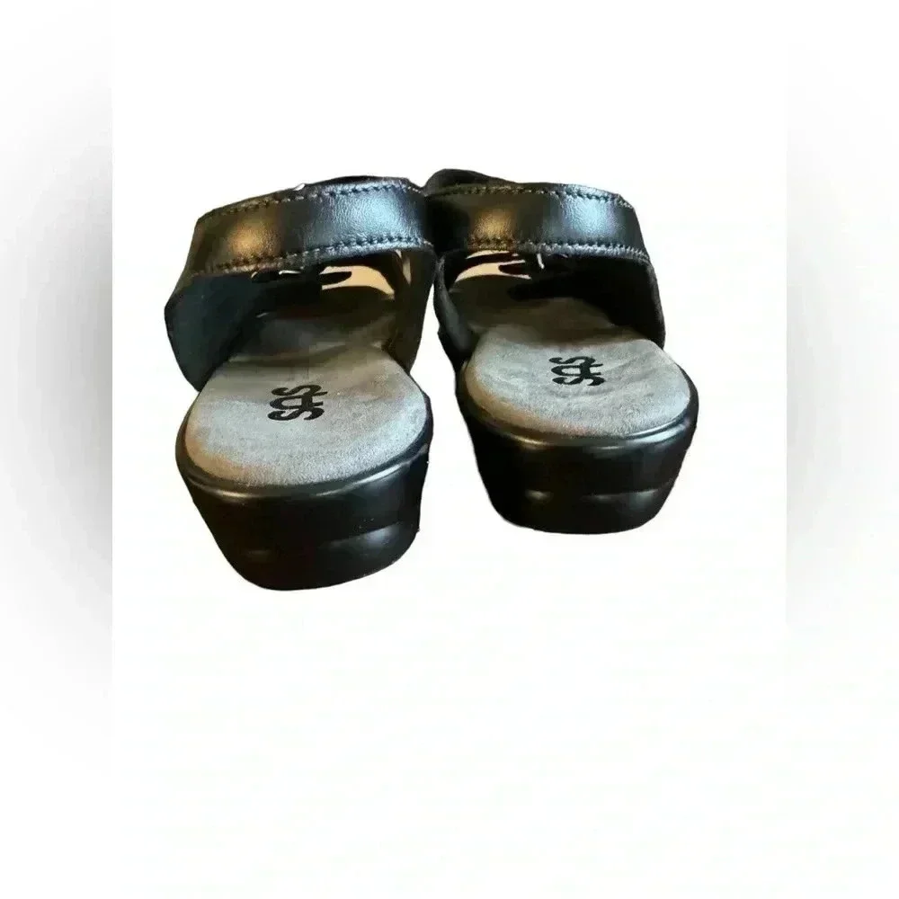 SAS Black Sandals Work Shoes Comfort Adjustable Leather Heels Extra Toe Room